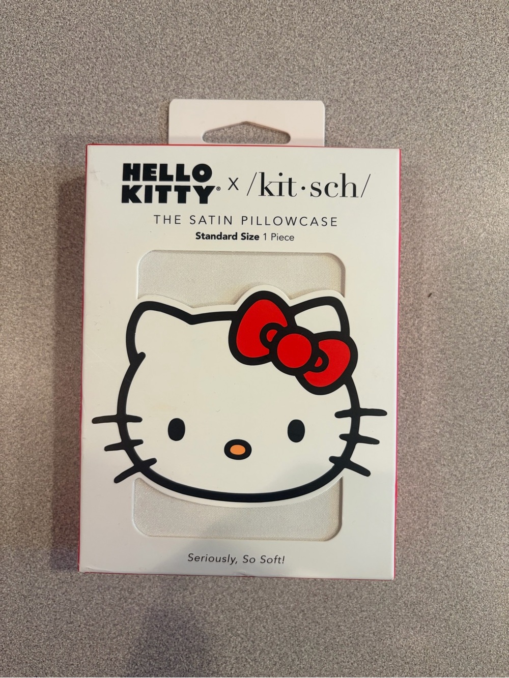 NWT Kitsch Hello Kitty White Satin Pillowcase with Red Bow Accent